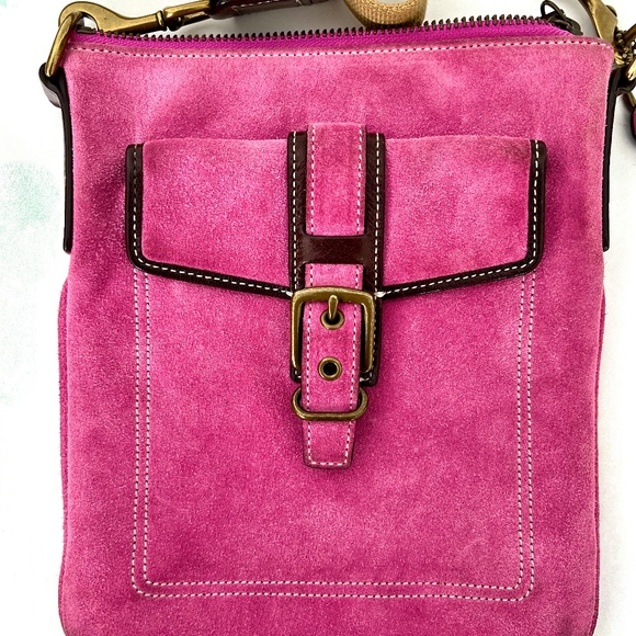 🎄. Coach 8E87 Hamilton Pink Messenger Crossbody Swingpack Bag  Suede Le… - Picture 3 of 7